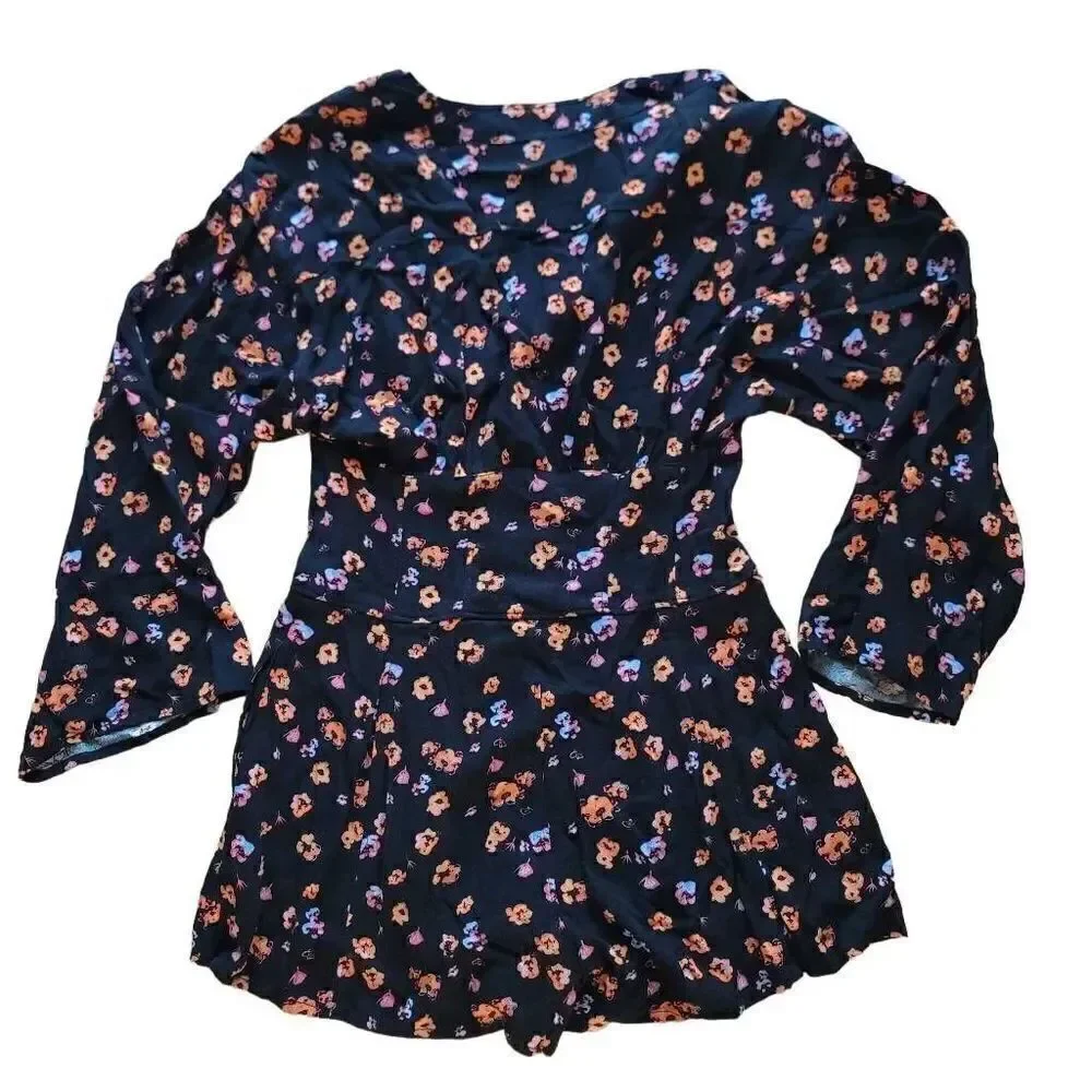 Free People womens Sz 0 black orange LAmour floral romper